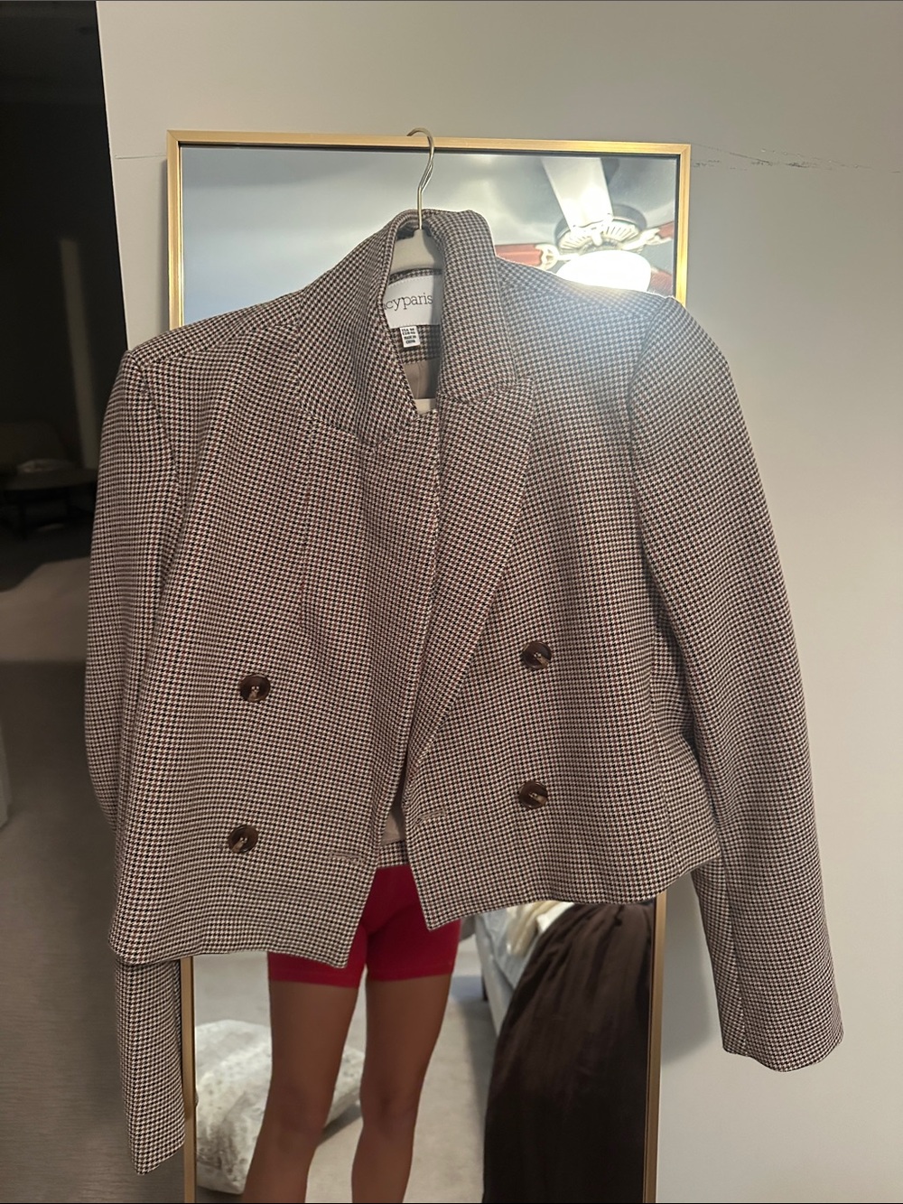 Lucy Paris Cropped Houndstooth Blazer - Black & White